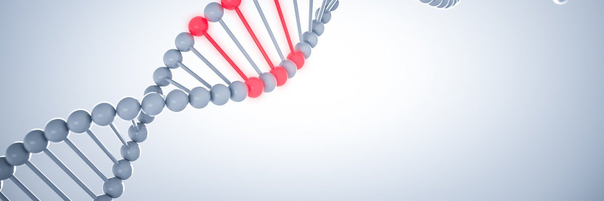 grau und rot dargestellte Genstruktur als Symbol