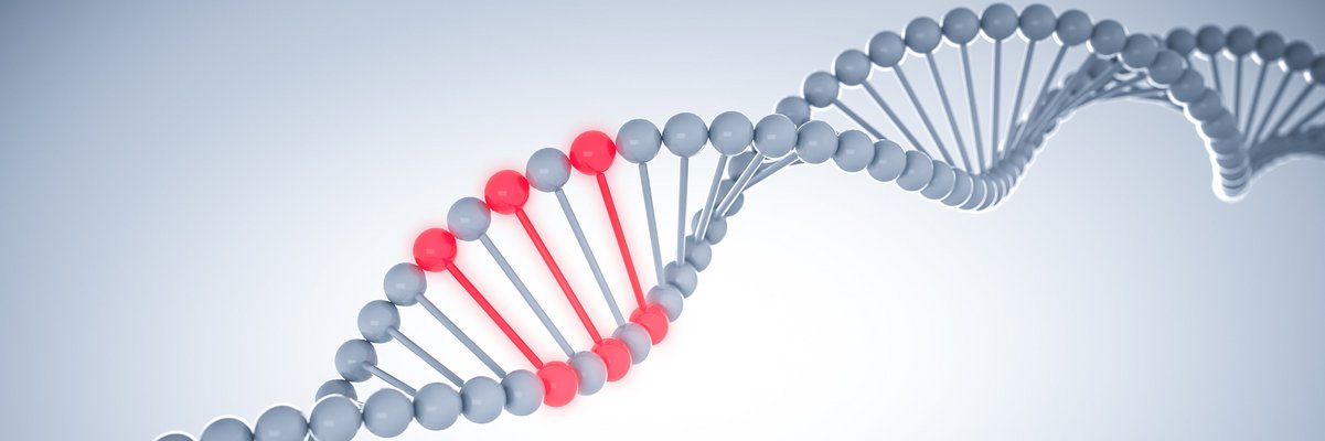 grau und rot dargestellte Genstruktur als Symbol