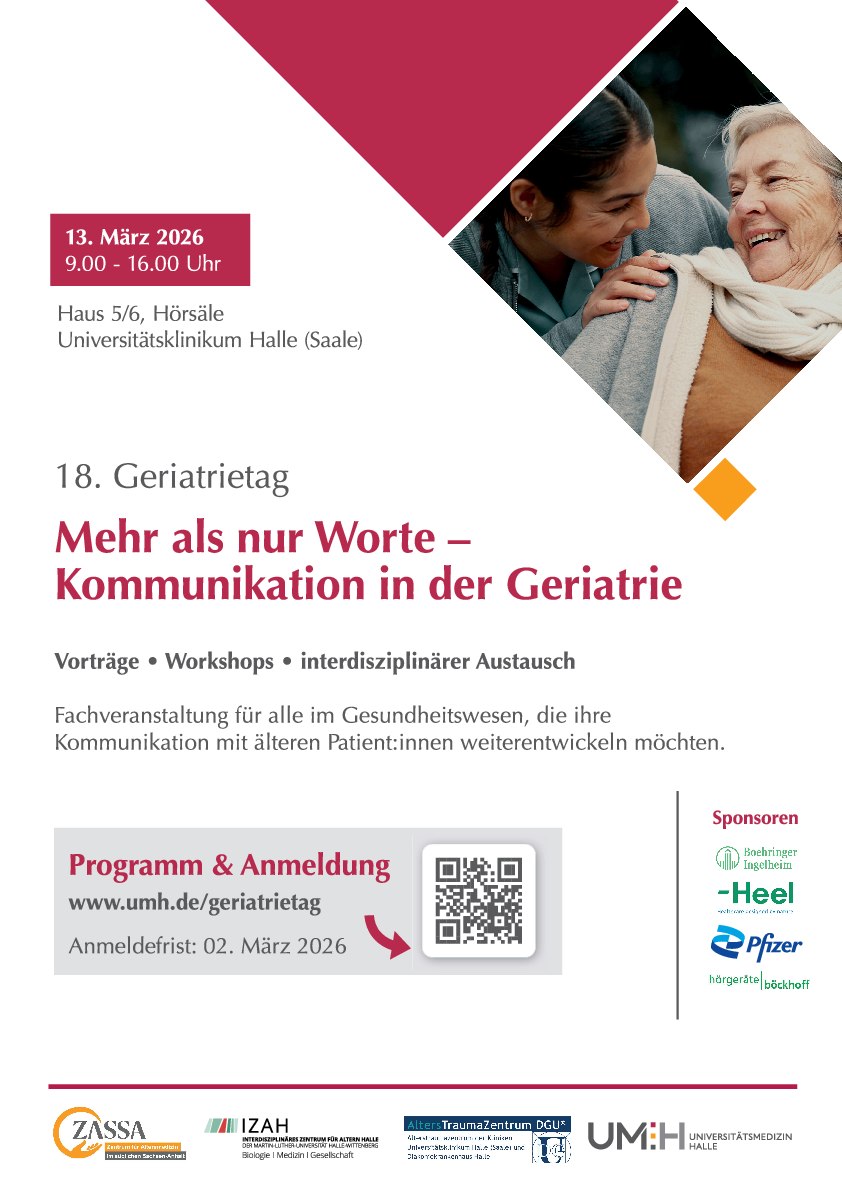 Poster Geriatrietag mit Eckdaten, diese stehen auch unter www.umh.de/geriatrietag