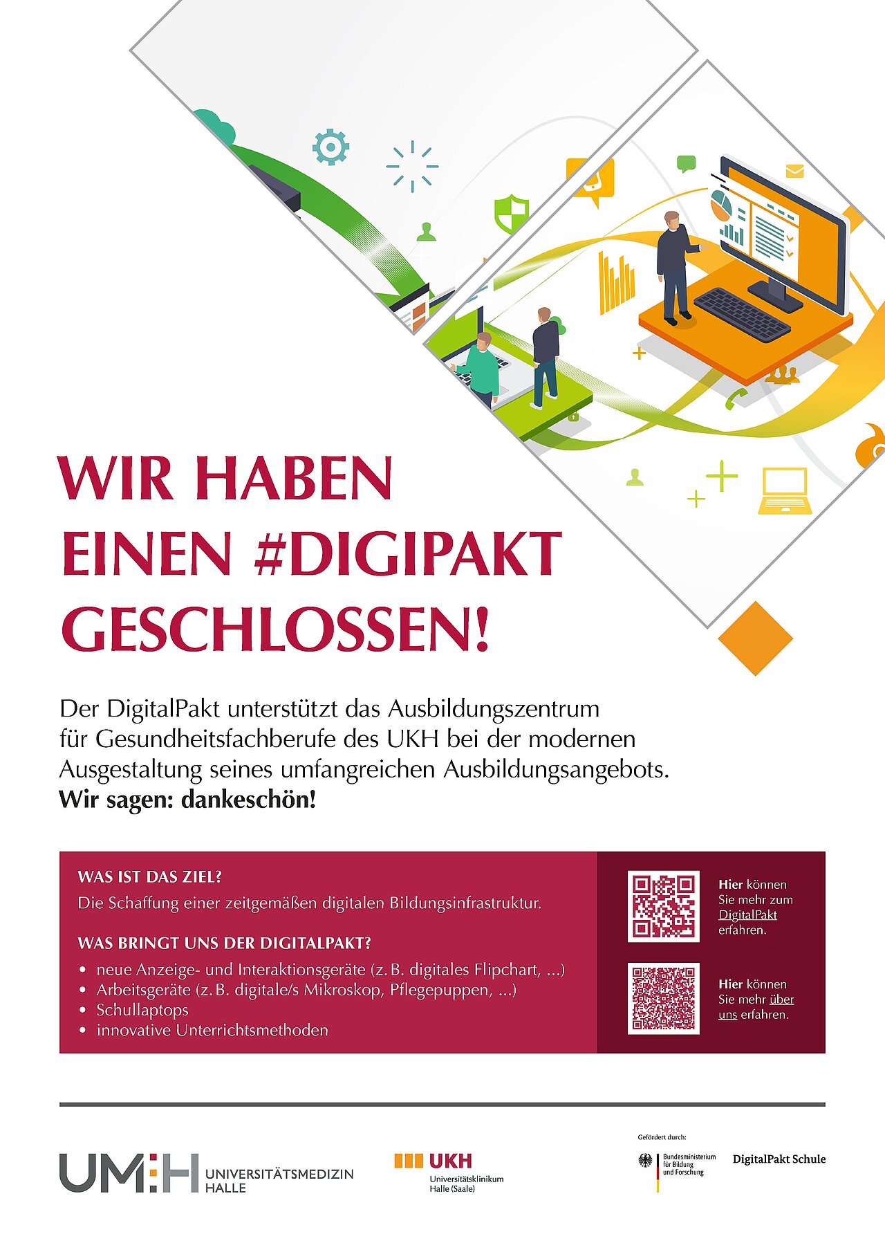 „DigitalPakt – Moderne Bildungsinfrastruktur für Gesundheitsfachberufe“ „Der DigitalPakt: Unterstützung für das Ausbildungszentrum des UKH bei der modernen Ausstattung und Digitalisierung des Bildungsangebots. (Quelle: Eigene Darstellung)“