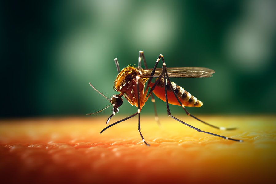 Nahaufnahme einer Mücke, die Gelbfieber übertragen kann.  Nahaufnahme einer Mücke, die Gelbfieber übertragen kann.