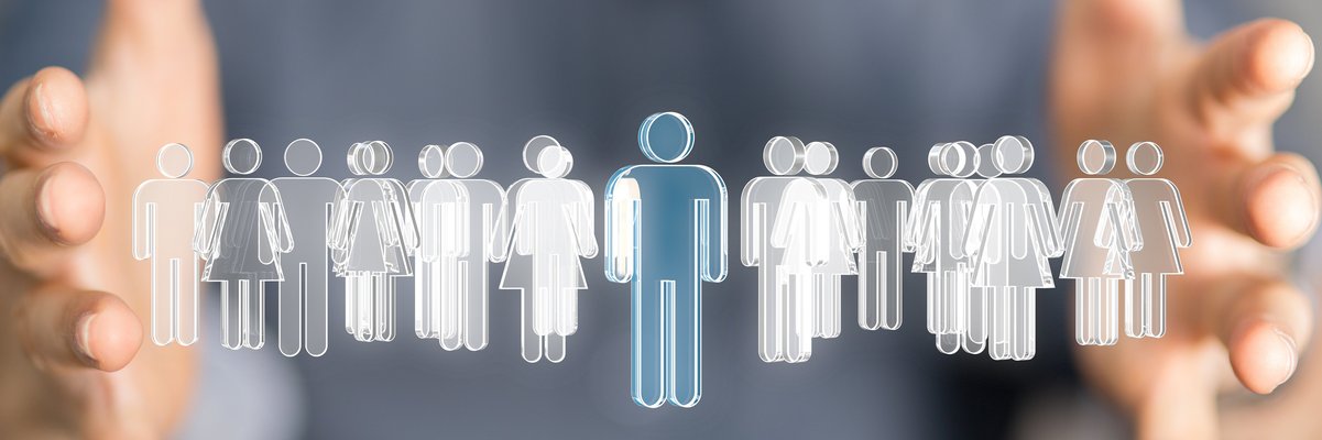 Eine Person hält mit beiden geöffneten Händen symbolisch eine Reihe von grafischen Figuren zusammen. 