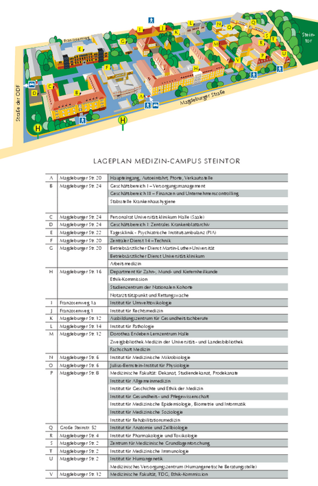 Lageplan mit Legende zu Gebäuden in der Magdeburger Straße 