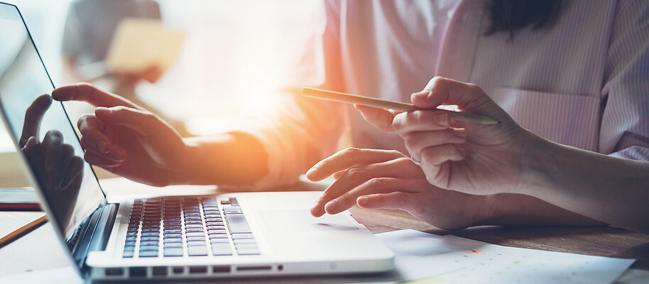 zwei Menschen in einer Besprechung am PC