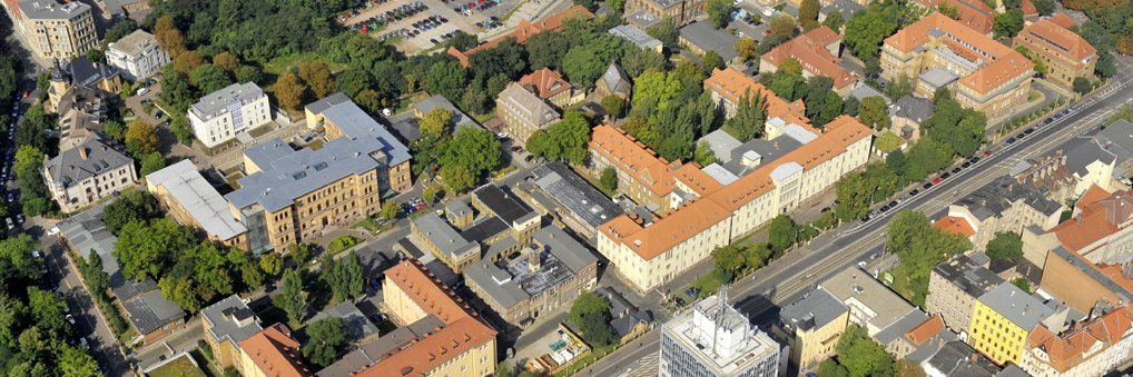 Luftbild vom Gelände der Medizinischen Fakultät in der Magdeburger Straße